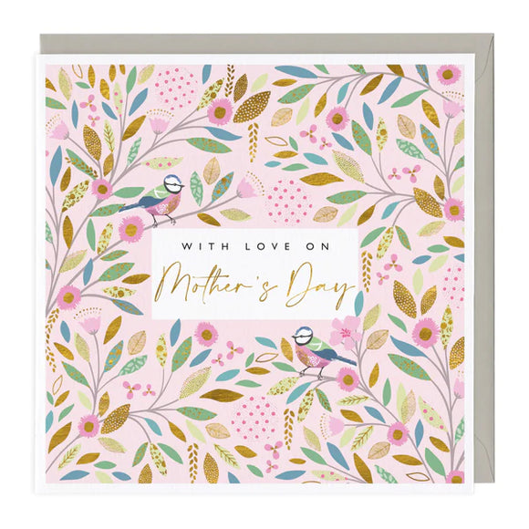 Pink & Gold Birds Mothers Day Card