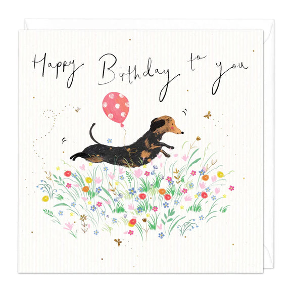 Sausage Dog Floral Happy Birthday To You Card Sajaroo Gifts