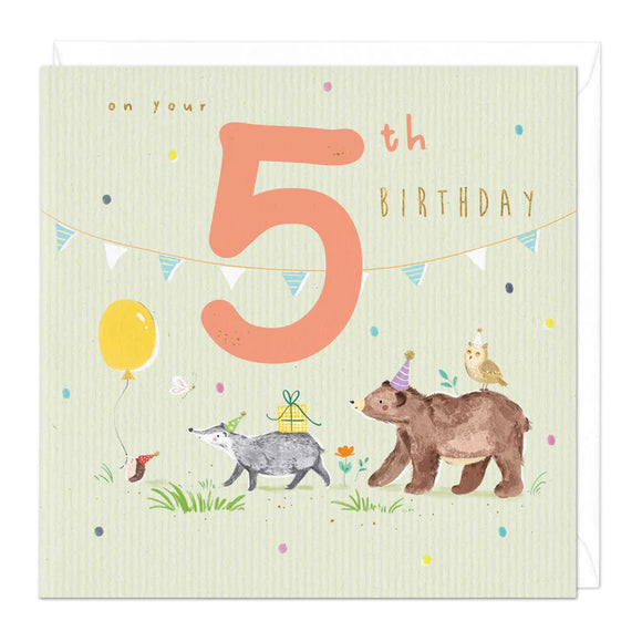 Woodland Animals 5th Birthday Card Sajaroo Gifts