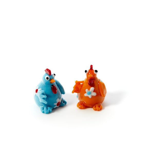 GLASS CHICKEN WITH FLOWERS ORANGE OR BLUE Sajaroo Gifts