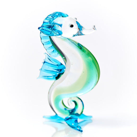 GLASS SEAHORSE CLEAR WITH BLUE & GREEN PATTERN Sajaroo Gifts