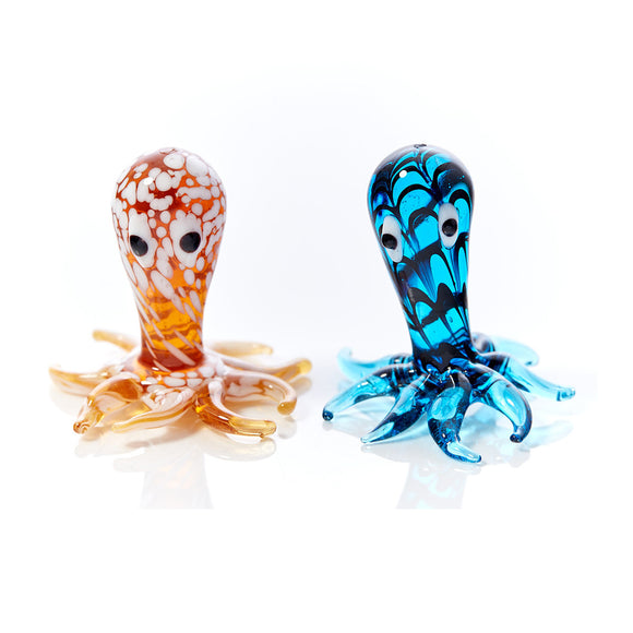 GLASS PATTERNED OCTOPUS ORANGE OR BLUE Sajaroo Gifts