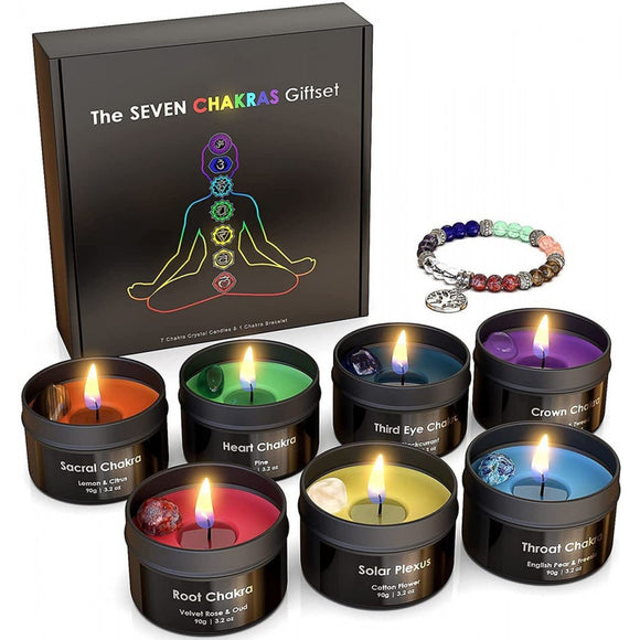 7 Chakras crystal candle gift set Sajaroo Gifts