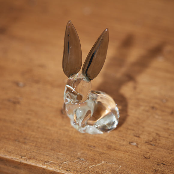 GLASS RABBIT CLEAR WITH GREY EARS Sajaroo Gifts