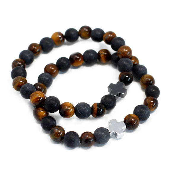 Gemstones Friendship Bracelets - Power - Tiger Eye & Black Stone Sajaroo Gifts
