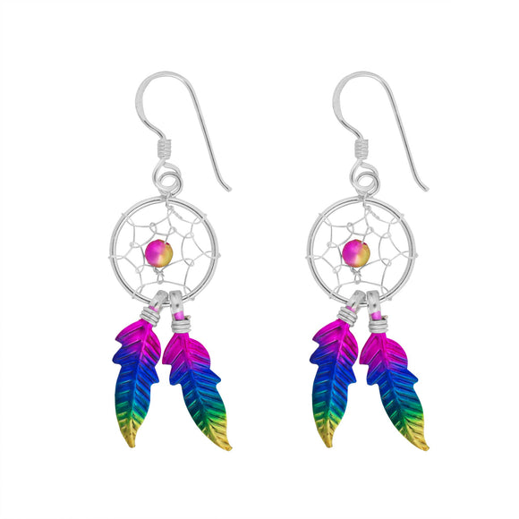 Rainbow Dreamcatcher Earrings Silver Jewellery Cavern Wholesale
