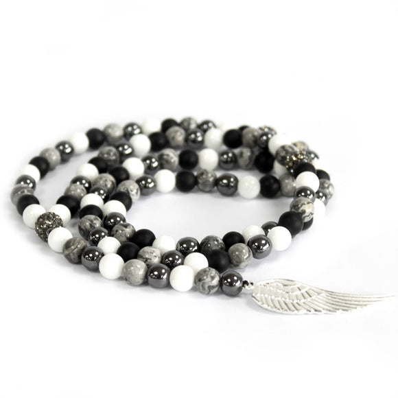 Boho-15 - Angel Wing / Grey Agate - Gemstone Necklace Ancient Wisdom