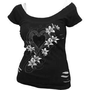PURE OF HEART - 2in1 White Ripped Top Black Spiral