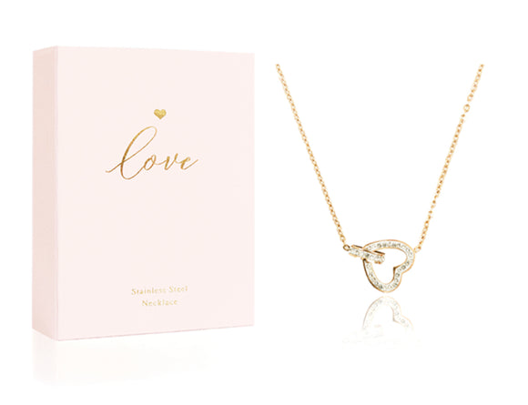 Stainless Steel Gold Cubic Zirconia Pendant Heart Necklace Sajaroo Gifts