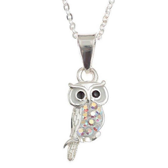 AB Crystal Owl Pendant Silver Jewellery Cavern Wholesale