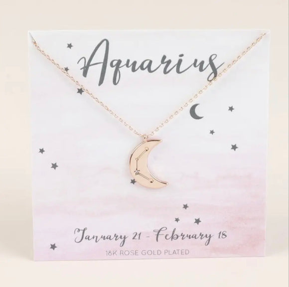 Rose Gold Aquarius Constellation Moon Pendant Necklace Sajaroo Gifts