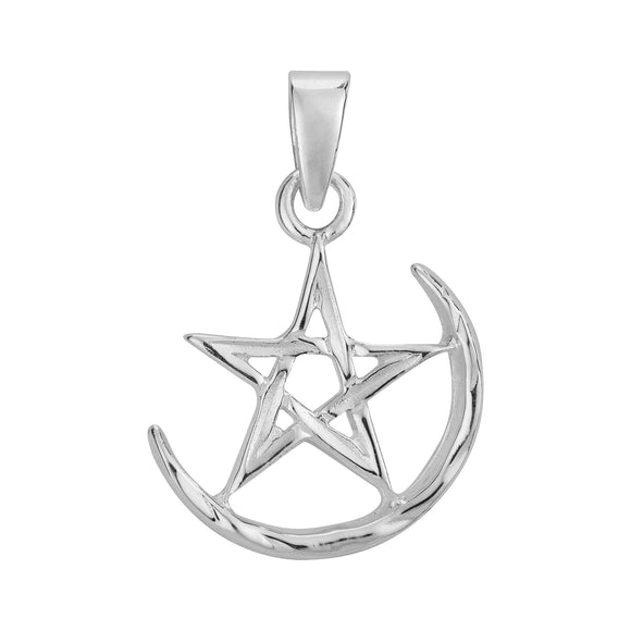 Crescent Moon Pentagram Pendant Silver Jewellery Cavern Wholesale