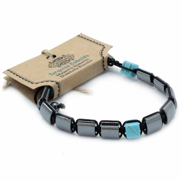 Magnetic Hematite Shamballa Bracelet - Turquoise Cuboids Ancient Wisdom