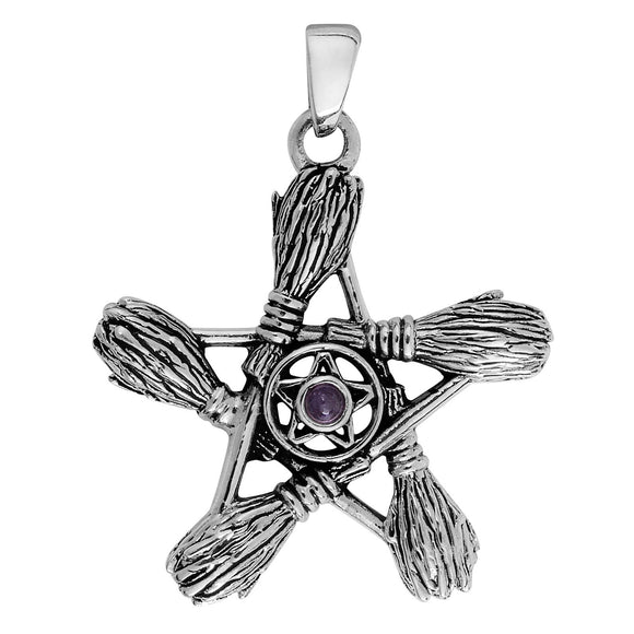 Amethyst Pentagram Broom Pendant Silver Jewellery Cavern Wholesale