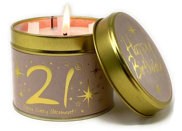 Lily-Flame Happy Birthday 21st Scented Candle Tin Sajaroo Gifts