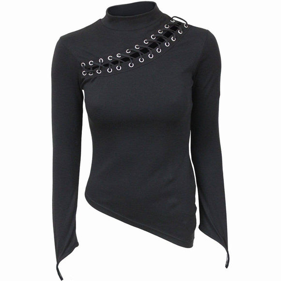 GOTHIC ROCK - Slant Lace Up Longsleeve Top Spiral