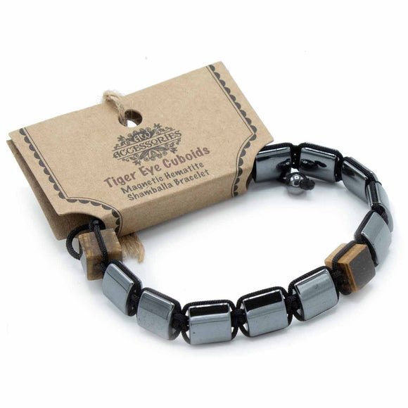 Magnetic Hematite Shamballa Bracelet - Tiger Eye Cuboids Ancient Wisdom