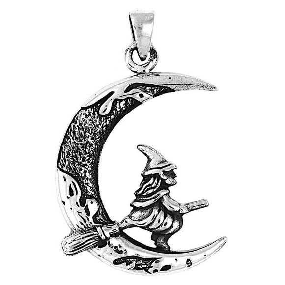 Beautifully Detailed Witch and Moon Pendant Silver Jewellery Cavern Wholesale