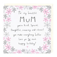 Beautiful Kind Mum Birthday Card Sajaroo Gifts