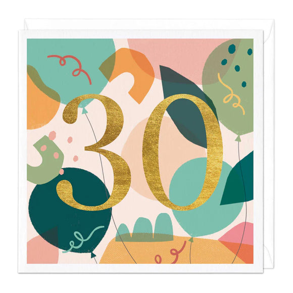30th Balloons Birthday Card Sajaroo Gifts