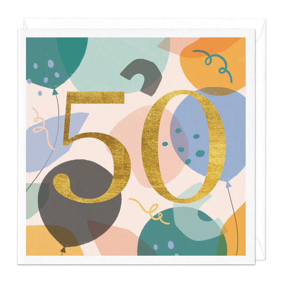 50th Balloons Birthday Card Sajaroo Gifts