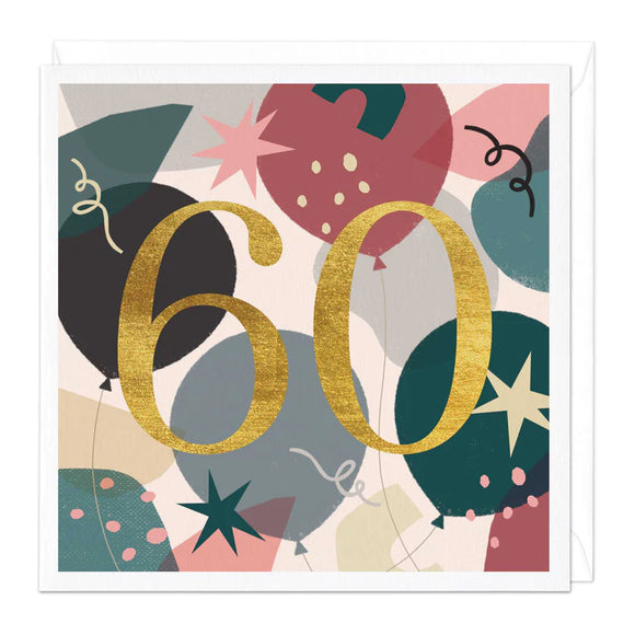 60th Balloons Birthday Card Sajaroo Gifts