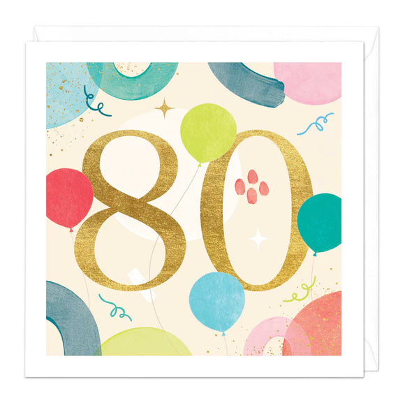 80th Balloons Birthday Card Sajaroo Gifts
