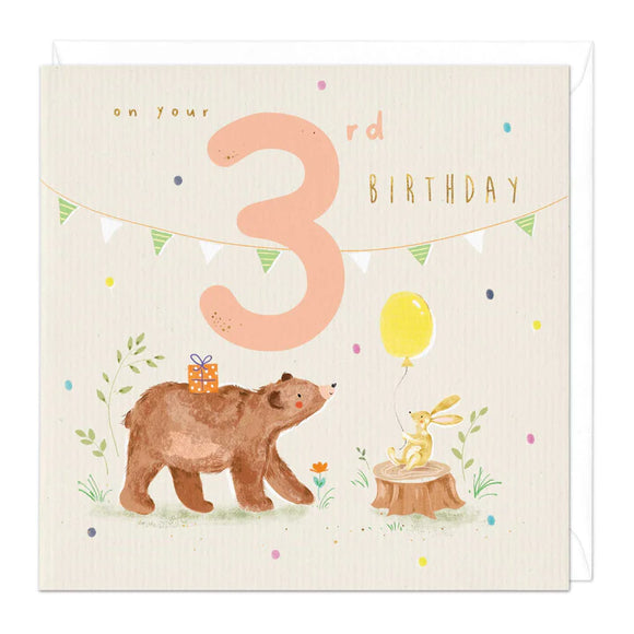 Woodland Animals 3rd Birthday Card Sajaroo Gifts