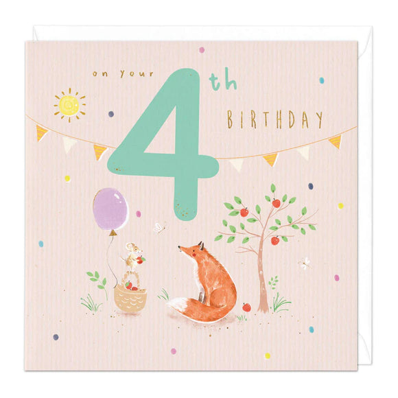 Woodland Animals 4th Birthday Card Sajaroo Gifts