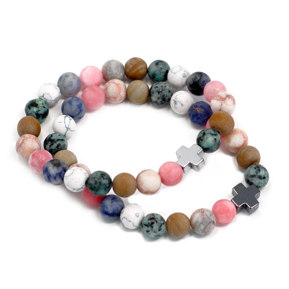 Set of 2 Gemstones Friendship Bracelets - Harmony - Rainbow Gemstones Sajaroo Gifts