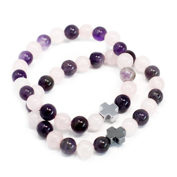 Gemstones Friendship Bracelets - Love - Amethyst & Rose Quartz Sajaroo Gifts