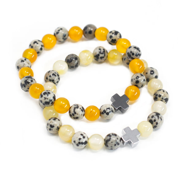 Gemstones Friendship Bracelets - Protection - Dalmation Jasper & Yellow Agate Sajaroo Gifts
