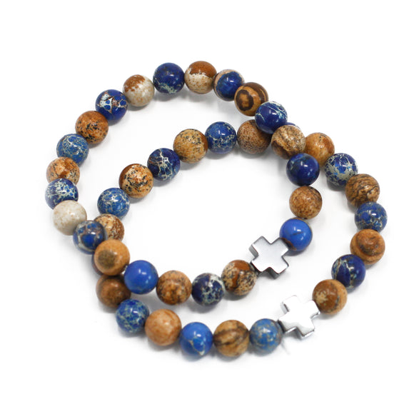 Set of 2 Gemstones Friendship Bracelets - Support - Sodalite & Picture stone Sajaroo Gifts