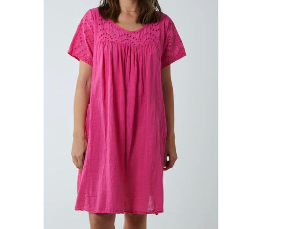 Broderie Anglaise Smock Dress Pink Sajaroo Gifts