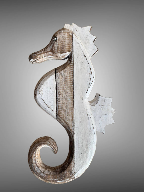 Painted Sea Horse Plaque nautical: 30 cm / white Batik Indah